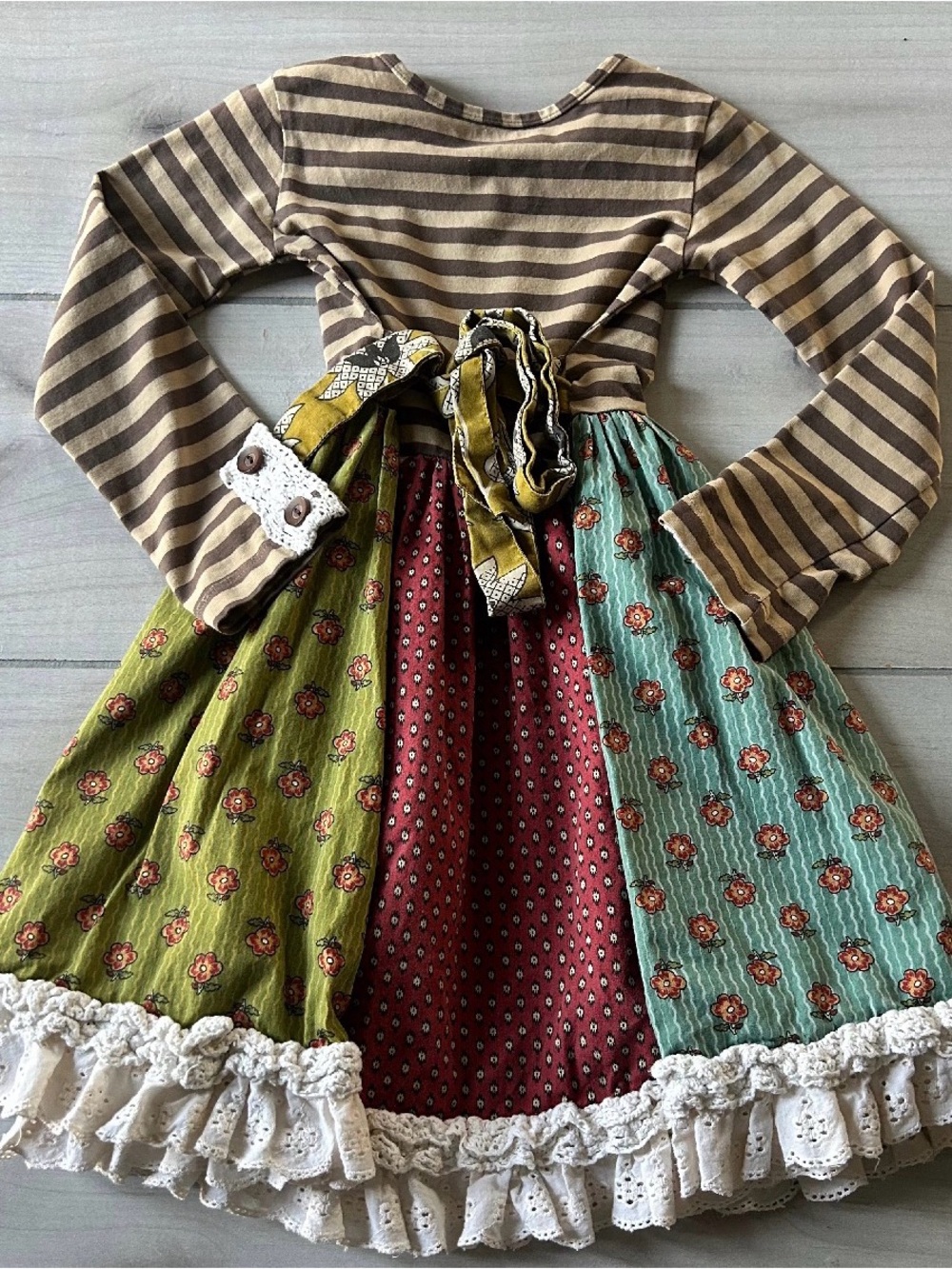 Mustard Pie Brown Striped & Multi-Panel Ruffle Dress - Picture 2 of 2